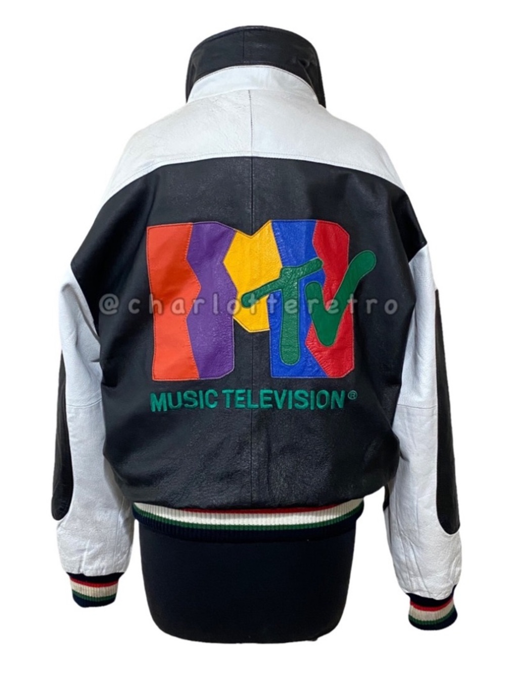 1992 MTV Colorblock Leather Bomber Jacket